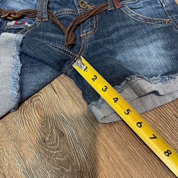 Jolt Blue and Brown Jean Shorts with Distressed Look - Picture 7 of 7